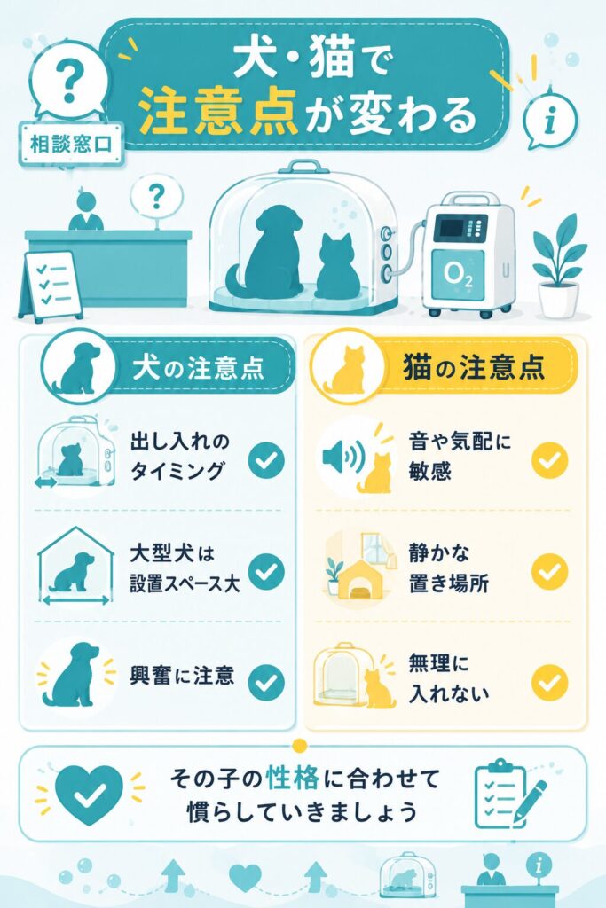 犬と猫で注意点が変わる点を対比した図解